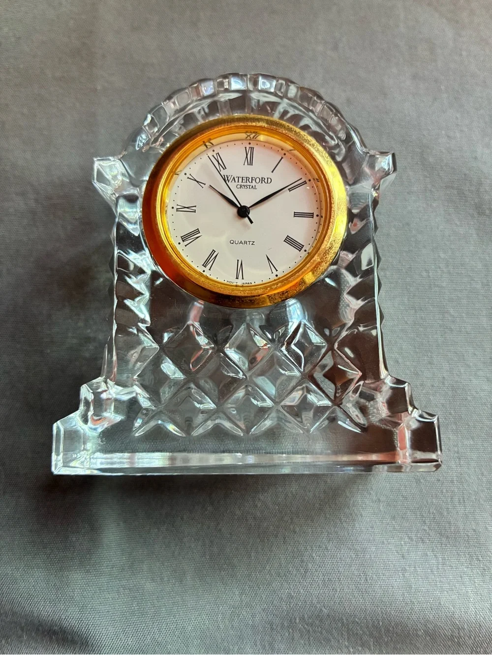Waterford Crystal 3” Small Gold Ringed Carriage Clock, Needs Battery